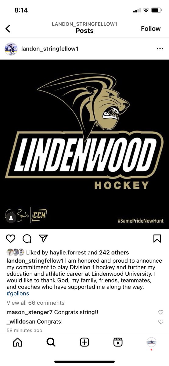 Looks like Lindenwood is starting to recruit more in the MN HS scene! They pick-up Andover’s Landon Stringfellow! 5’11 LHD in his SR szn. 4pts thru 13gp. He joins fellow MN senior AJ Reyelts (Proctor).