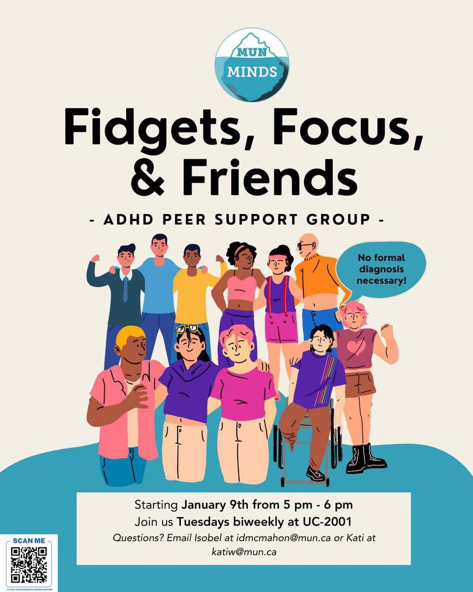 Join us next Tuesday for our ADHD peer support group! Happening in UC 2001. Everyone is welcome😊 A biweekly group!