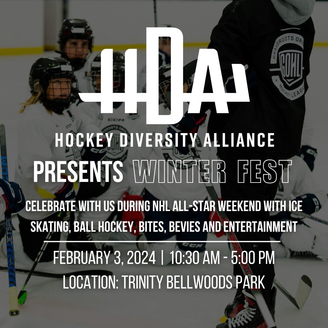 TheOfficialHDA's tweet image. 🏒 Unveiling the inaugural #HDAWinterFest 🏒

Join us on February 3 as we transform Trinity Bellwoods Park into a dynamic hub of community, hockey and entertainment from 10:30 am to 5 pm. Immerse yourself in a celebrity classic hockey match, youth ice and ball hockey competitions