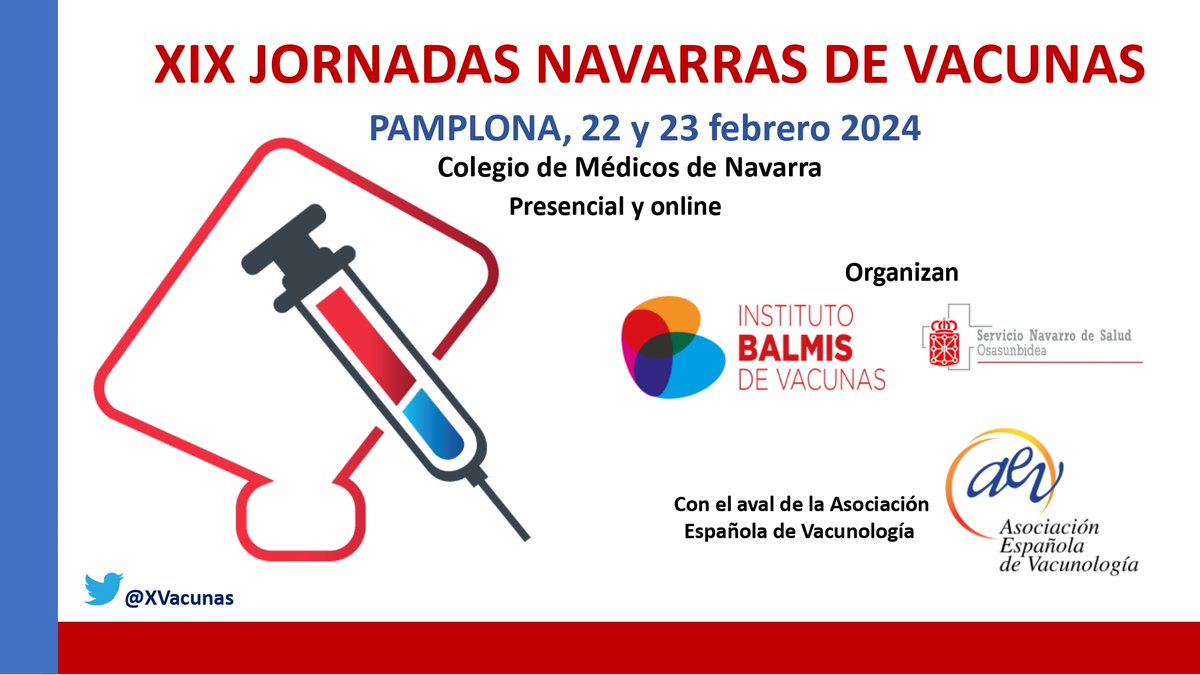 EFEKEZE's tweet photo. 👉XIX Jornadas Navarras de #Vacunas 
organizadas por @InstitutoBalmis y profesionales de #osasunbidea 
👉22 y 23 de febrero de 2024.
👉modalidad online y presencial 
✍inscripción gratuita en:
https://t.co/K4zhPgKAIu
@XVacunas @Judd___ @ArrateItu https://t.co/kbYoPSGqiy