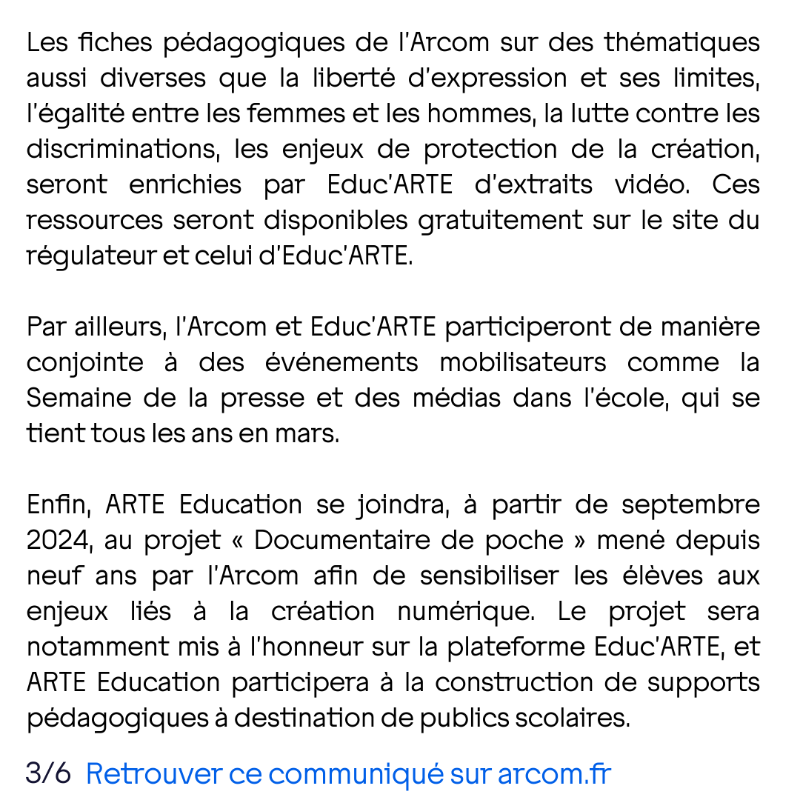 Arcom_fr's tweet photo. 📢 @EducARTEfr et l’@Arcom_fr signent un partenariat et s’engagent conjointement pour l’Éducation aux médias, à l’information et à la citoyenneté numérique 🔽
