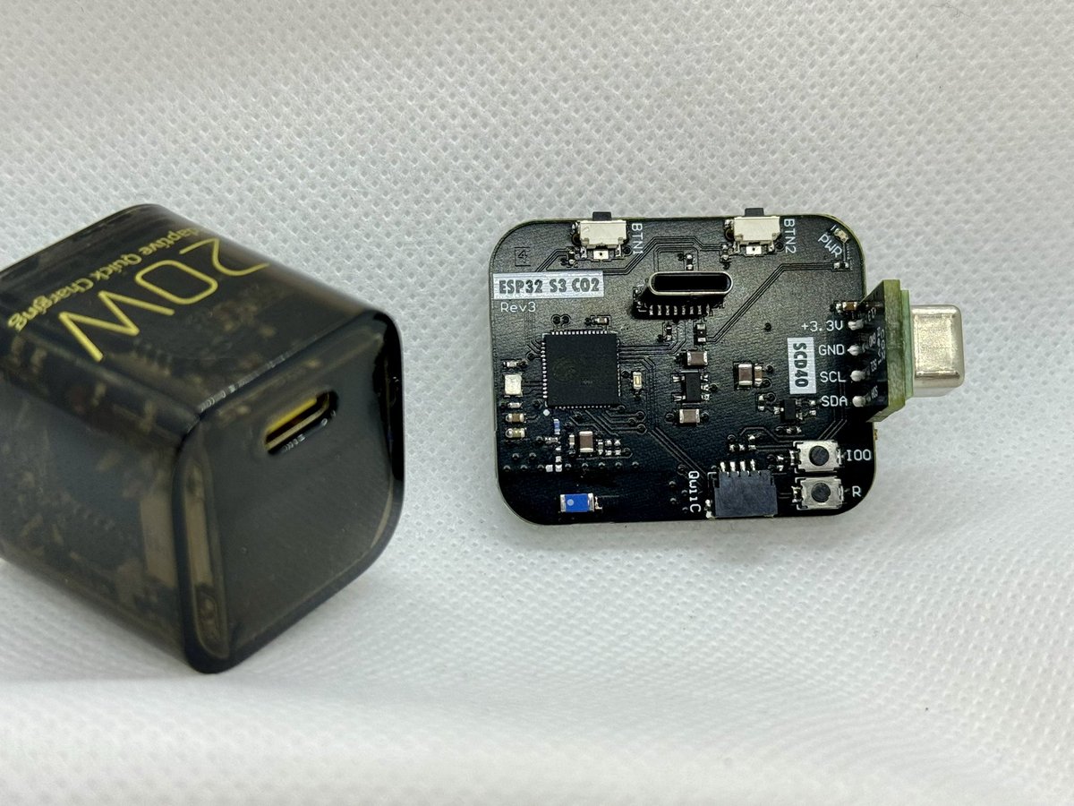 mikerankin's tweet image. This project has gone through quite a few revisions. This one plugs directly onto a usb-c charger making it as tight and clean as possible. The hardware used is an ESP32-S3, 1.69” tft with a resolution of 240x280, ldo and an SCD40 sensor. #arduino #esp32 #altium