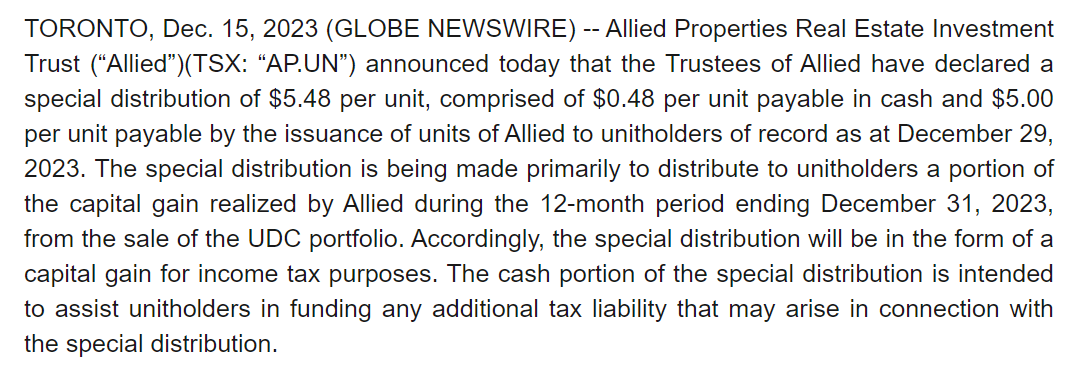 Received  special distribution from Allied Properties $ap.un. I hold 100 shares of them.
#RealEstate
#PropertyInvestment
#AlliedProperties
#SpecialDistribution
#InvestmentNews
#RealEstateInvesting
#DistributionDeals
#InvestmentPortfolio
#divtwit #fintwit
#tfsa #rrsp #dividends