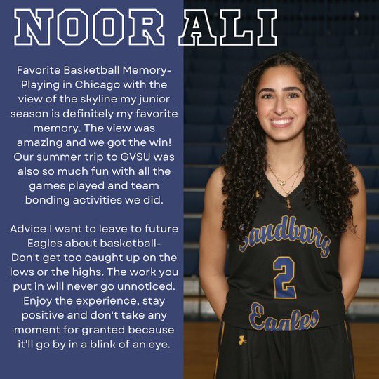 CSEaglesHoops's tweet photo. SENIOR NIGHT PLAYER PROFILE #1:

Noor Ali (@thenoorali)

4 year program player 
2 year varsity player

Congratulations, Noor! Thank you for sharing your favorite basketball memory and advice to future Eagles! https://t.co/Z8qhv9xDXZ