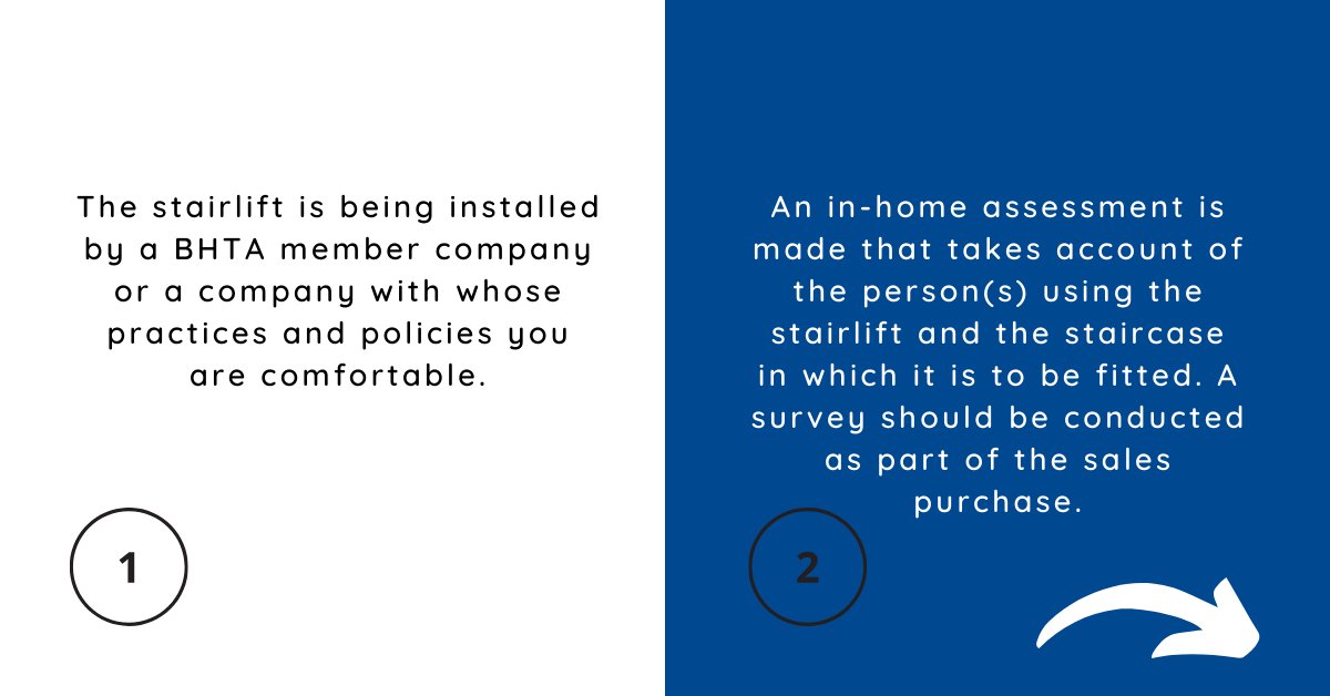 weareBHTA's tweet photo. The six essential points to consider when looking to buy a reconditioned or second-hand stairlift include using a BHTA member company or a company with whose practices and policies you are comfortable. Read more: https://t.co/yl8CCtNjPK https://t.co/UHCTkFMtOK