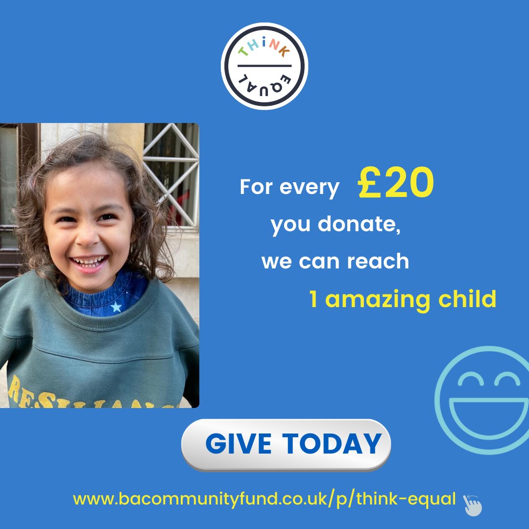 🌐 'Think Equal is a game-changer,' says a Manchester educator. Aiming to reach 14,000+ children in Glasgow, Hounslow, and Ealing with @British_Airways ' support. 🚀 💙 Your £20 can reshape a child's educational and emotional journey. 🔗 (bacommunityfund.co.uk/p/think-equal).