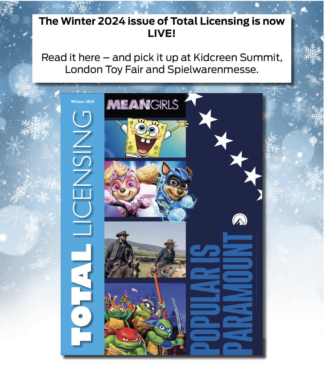 The Winter 2024 issue of Total Licensing is now live! You can read it here, and pick it up at Kidscreen, London Toy Fair, and Nuremberg Toy Fair! issuu.com/totallicensing…