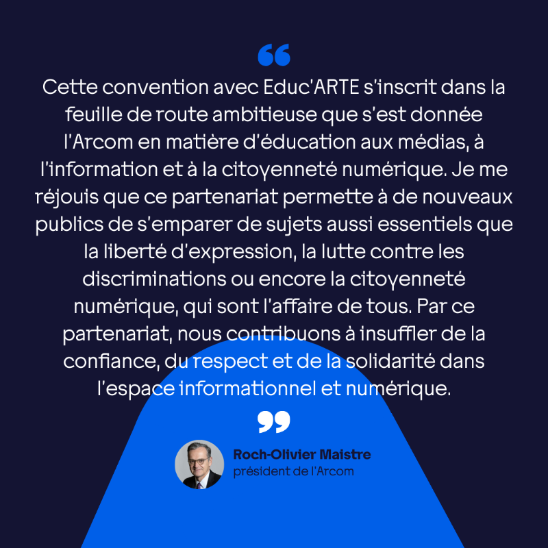 Arcom_fr's tweet photo. 📢 @EducARTEfr et l’@Arcom_fr signent un partenariat et s’engagent conjointement pour l’Éducation aux médias, à l’information et à la citoyenneté numérique 🔽