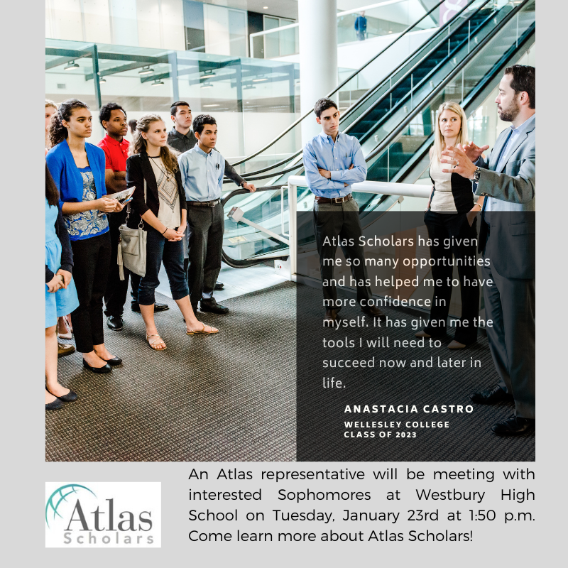 AtlasScholars's tweet photo. @WHS_HUSKIES We are looking forward to meeting with interested Sophomores on Tuesday, 1/23! Come find out what Atlas Scholars is all about! https://t.co/peMsbZRadJ