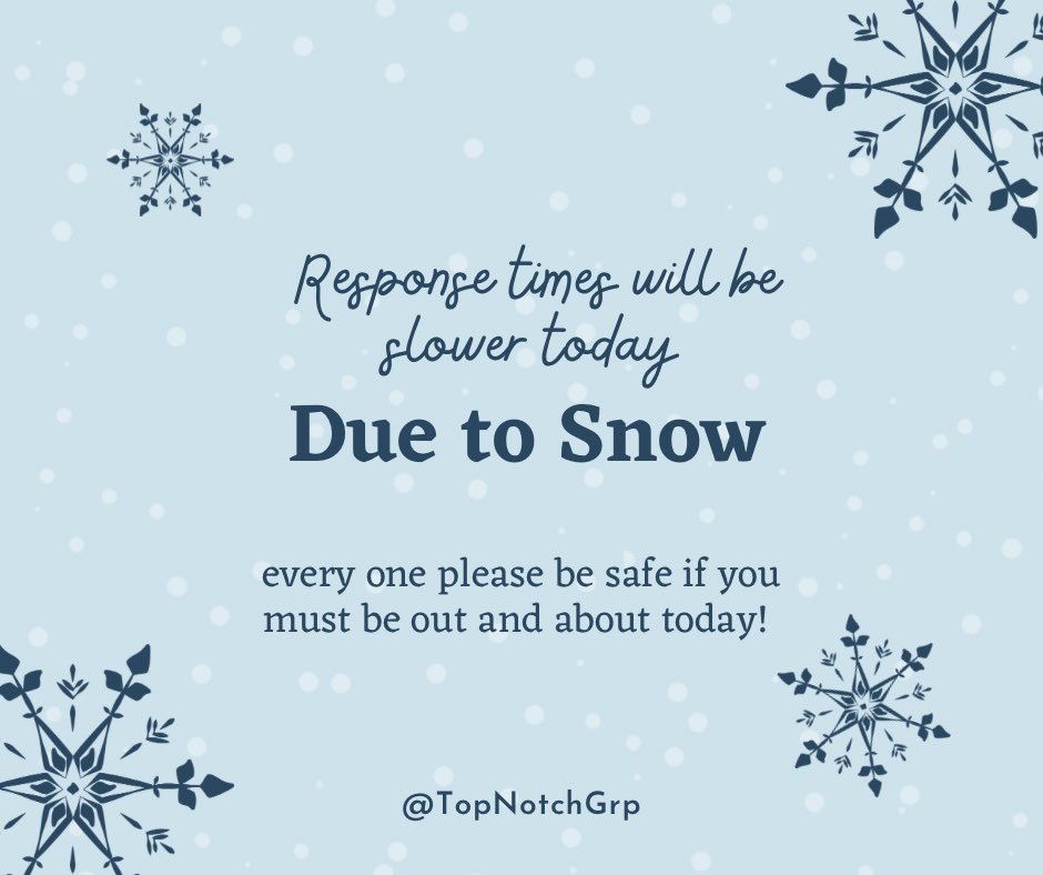 Due to weather conditions we are short staffed today, response times might be slower today. Everyone please be safe if you are out driving today! #snow #computers #Tuesday #tuesdaymotivations #snowday #snowfall #TechNews #snowstorm #technology