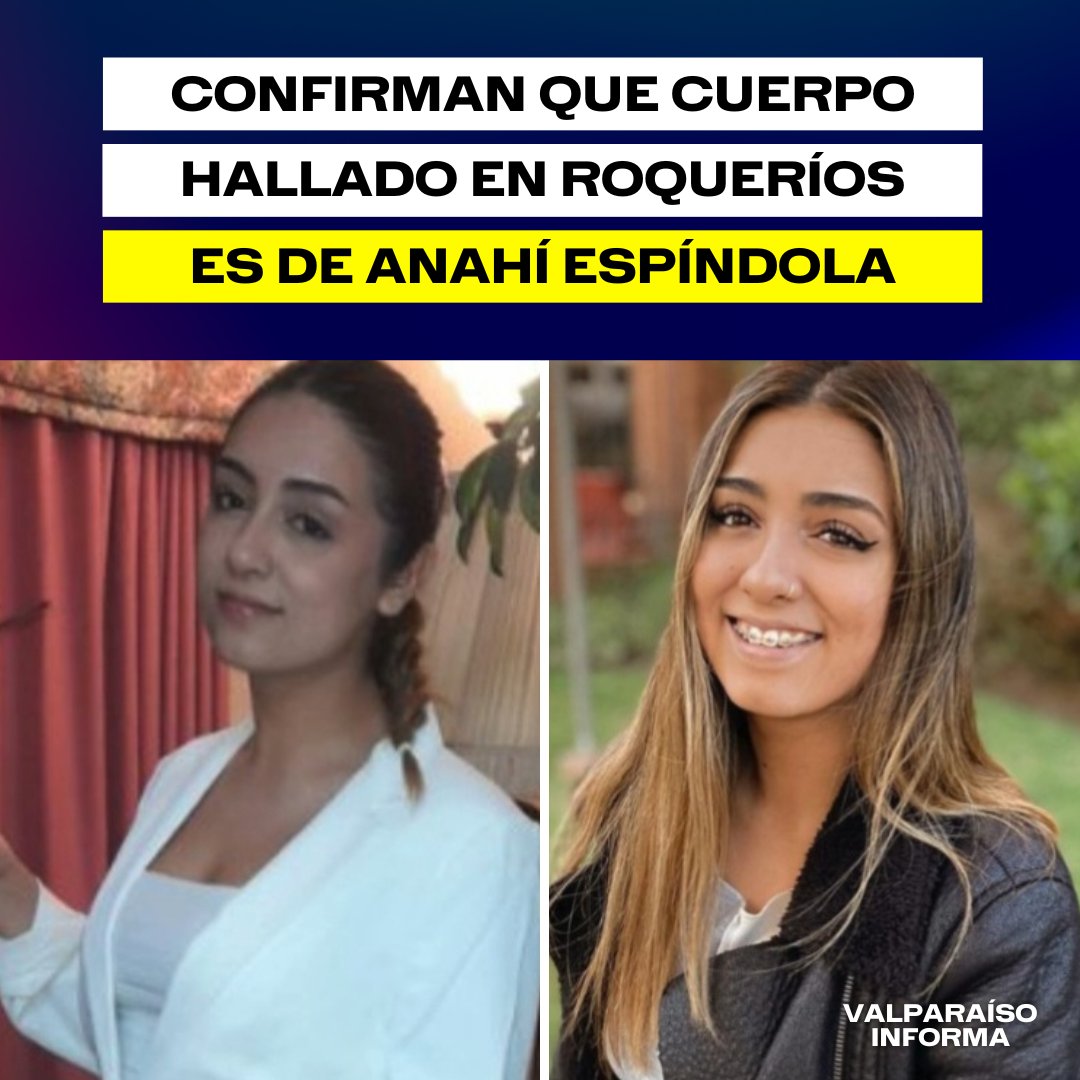 valparaisoinfo's tweet image. Este martes, la Fiscalía de Valparaíso confirmó que el cuerpo encontrado sin vida en los roqueríos de la Avenida Perú corresponde a Anahí Espíndola, joven que desapareció el pasado jueves 4 de enero en la ciudad de Viña del Mar.

Ampliaremos...
valparaisoinforma.cl