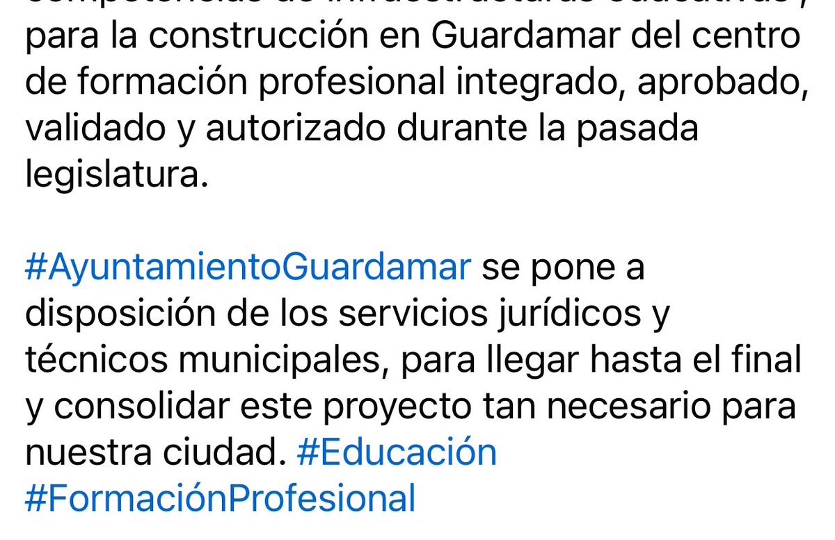 JoseLSaezPastor's tweet photo. Después de semanas recibiendo mensajes, llamadas y toques de atención por parte @GVAeducacio Hoy hemos recibido una “suspensión cautelar de la delegación de competencias de infraestructuras educativas”, para la construcción en #Guardamar del centro de FP integrado. https://t.co/B8TdwDQ9pK