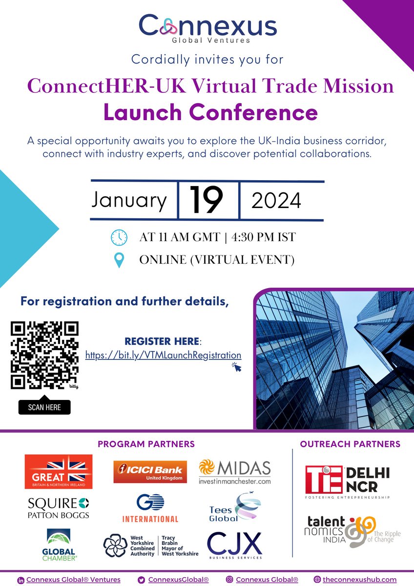 @MIDAS_MCR partners with @ConnexusGlobal for the ConnectHER UK Virtual Trade Mission—an exclusive program for women founders from the Indian subcontinent. 

Join us at the virtual launch conference on January 19, 11 AM GMT, 4:30 PM IST