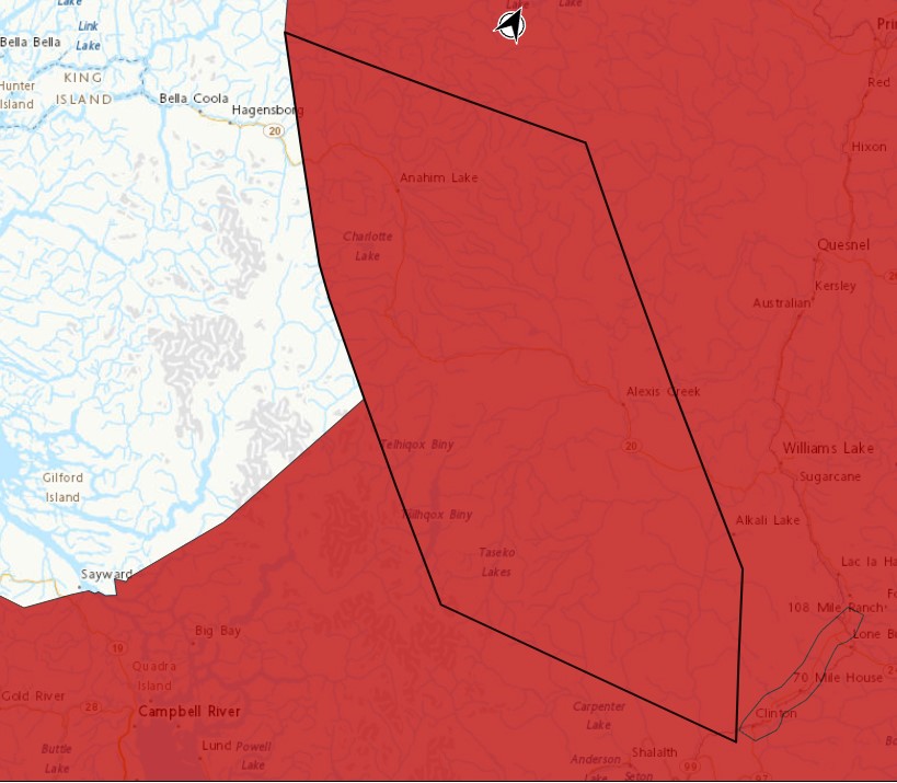 Snowfall Warning in effect for the #Chilcotin
Snowfall amounts of 10 to 20 cm today through Wednesday evening.
Please monitor DriveBC.ca for latest road conditions.

weather.gc.ca/?zoom=8&center…

#BCHwy20 #BellaCoola #AnahimLake #TatlaLake #AlexisCreek #ShiftintoWinter