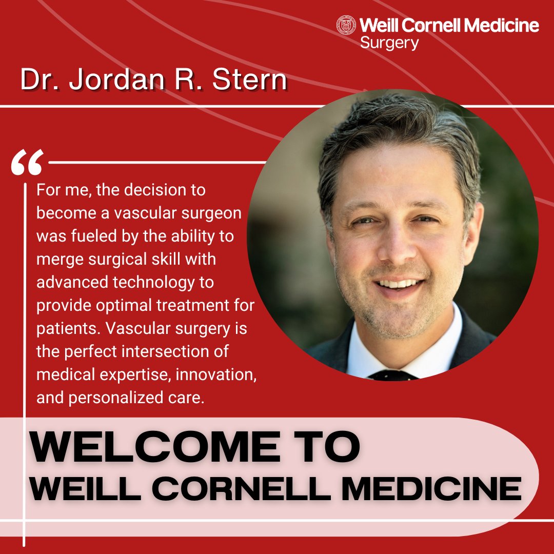 Weill Cornell Medicine Surgery (@wcmsurgery) on Twitter photo We are pleased to welcome Dr. Jordan Stern to the Department of Surgery, Division of Vascular and Endovascular Surgery at @weillcornell <a href="/nyphospital/">NewYork-Presbyterian</a>.
To learn more about Dr. Stern, visit weillcornell.org/jordan-r-stern… We are pleased to welcome Dr. Jordan Stern to the Department of Surgery, Division of Vascular and Endovascular Surgery at @weillcornell <a href="/nyphospital/">NewYork-Presbyterian</a>.
To learn more about Dr. Stern, visit weillcornell.org/jordan-r-stern…