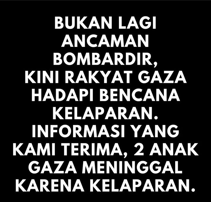 Saat ini Gaza tengah dilanda krisis pangan. Rezim Zionis tidak puas hanya dengan membombardir, tetapi juga membatasi akses pangan kepada warga Palestina.
#EndIsraelsGenocide