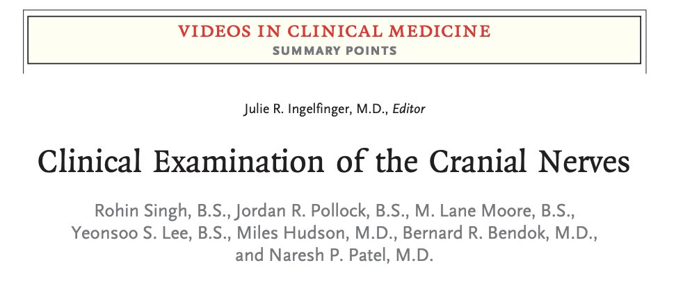 Cranial Nerves exam ⁉️ I found this useful article for non-neurologists which describes the cranial nerve examination in a simplistic way🚨 A video accompanies the article 👀 N Engl J Med. 2023 Jul 6;389(1):e2. doi: 10.1056/NEJMvcm2103640. #Neuro #Neuroexam 🧠🧠