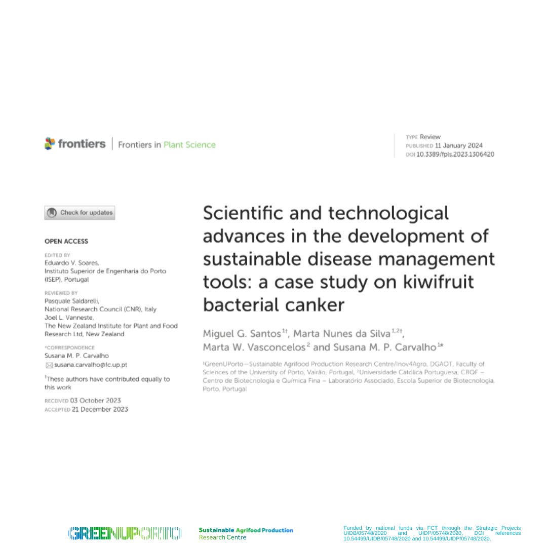 GreenUPorto's tweet photo. New paper in @FrontiersIn #Plant #Science :
🌱«Scientific and technological advances in the development of #sustainable #disease management tools: a case study on #kiwifruit bacterial #canker» 🥝
by Miguel G. Santos et al 📰
Read it at https://t.co/Er0VabXpK0 https://t.co/zYjcuYEnMs