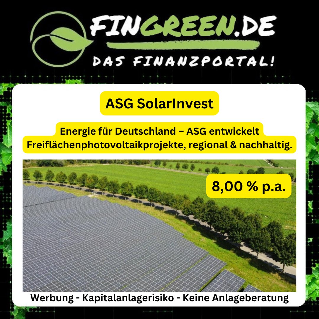 Investiere aktiv in die #Energiewende: fingreen.de/asg-versum-sol… . Die ASG SolarInvest GmbH akquiriert, entwickelt, errichtet & betreibt Photovoltaikfreiflächenprojekte in #Deutschland. #impactinvesting . #fintwit #investment #impact . Kapitalanlagerisiko. Keine Anlageberatung.