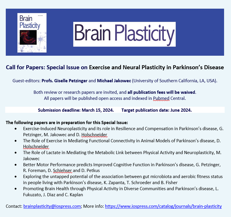 journal_PD's tweet photo. Partner notice: There is a call for papers for a special issue on Exercise and Neural Plasticity in PD, to be published in sister journal Brain Plasticity @BPL_Journal https://t.co/Bgv1be2UtM https://t.co/ToC6bj3nEs