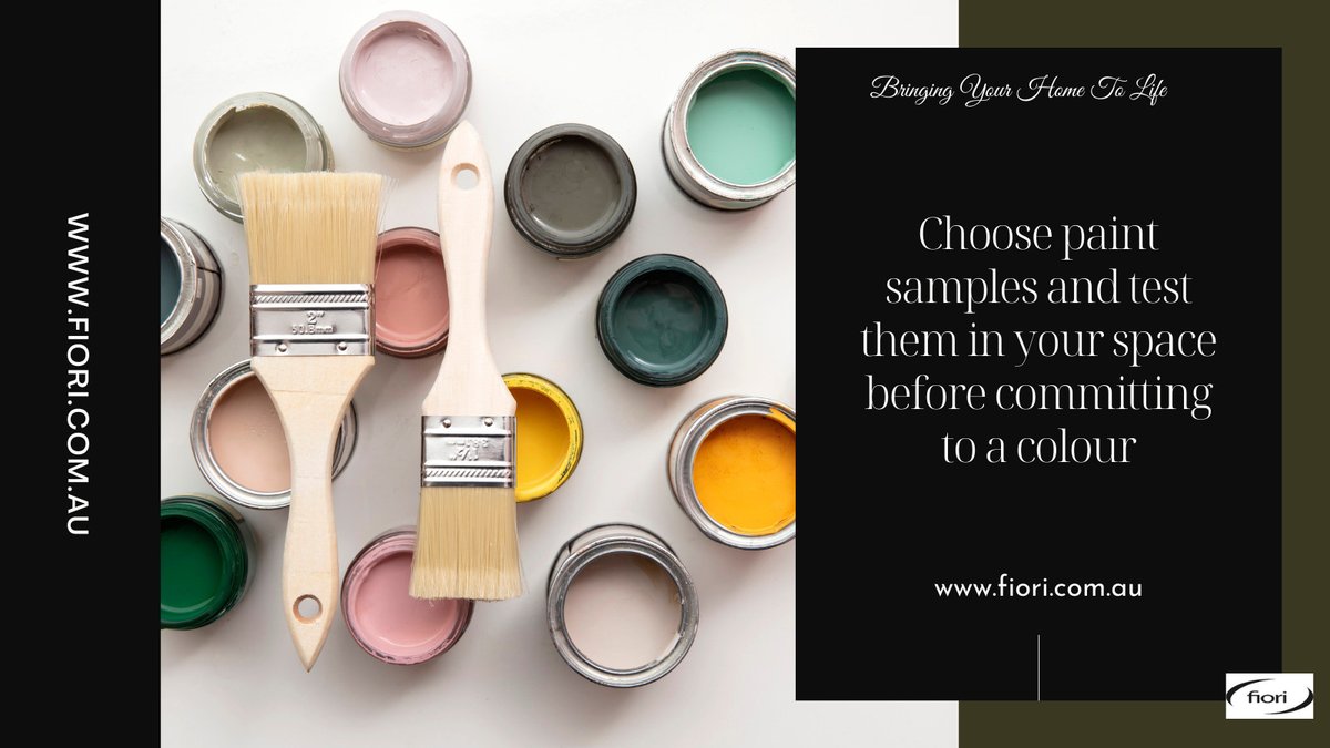 Fiori_aus's tweet image. Choose paint samples and test them in your space before committing to a colour. 
Natural and artificial light can influence how colours appear. #PaintTesting #ColorSampling