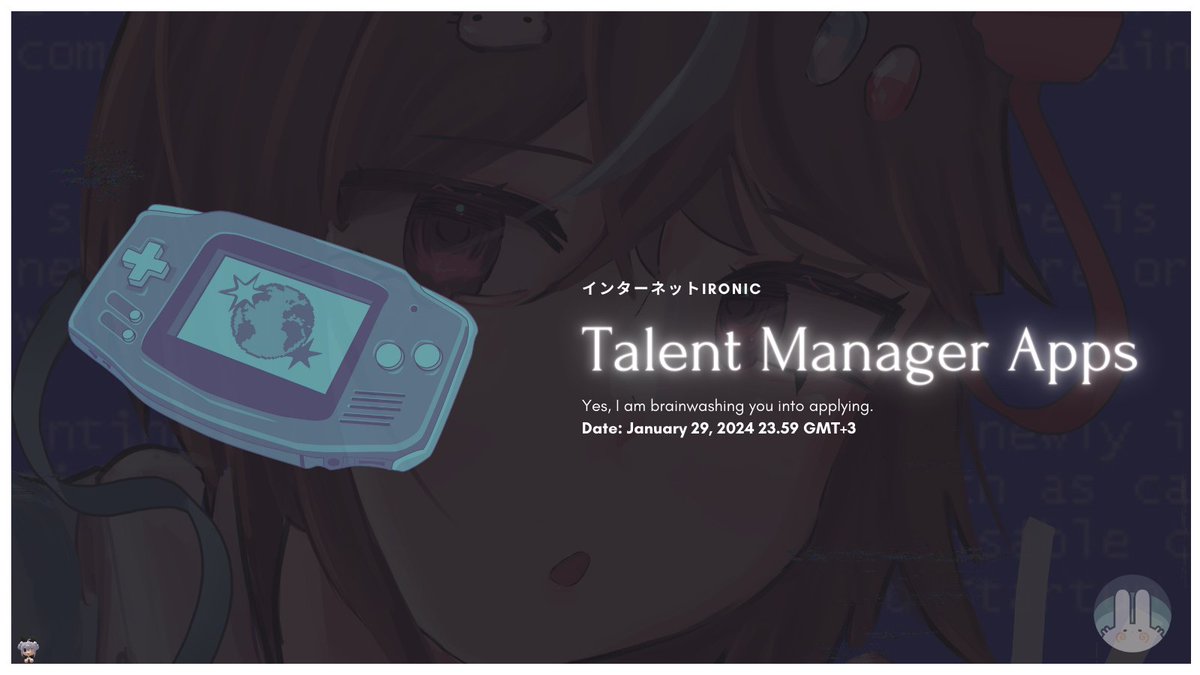 InternetIronic's tweet photo. 「インターネットIronic Talent Manager Applications」
 THIRTEEN DAYS LEFT! 🔌
・・・ 
> Volunteer Position
> Open Until January 29 2023, 23.59 GMT+3
  。。。 
https://t.co/0GXQLJrjJQ

#vtuberauditions #vtubermanager https://t.co/ESKkNZXRDD