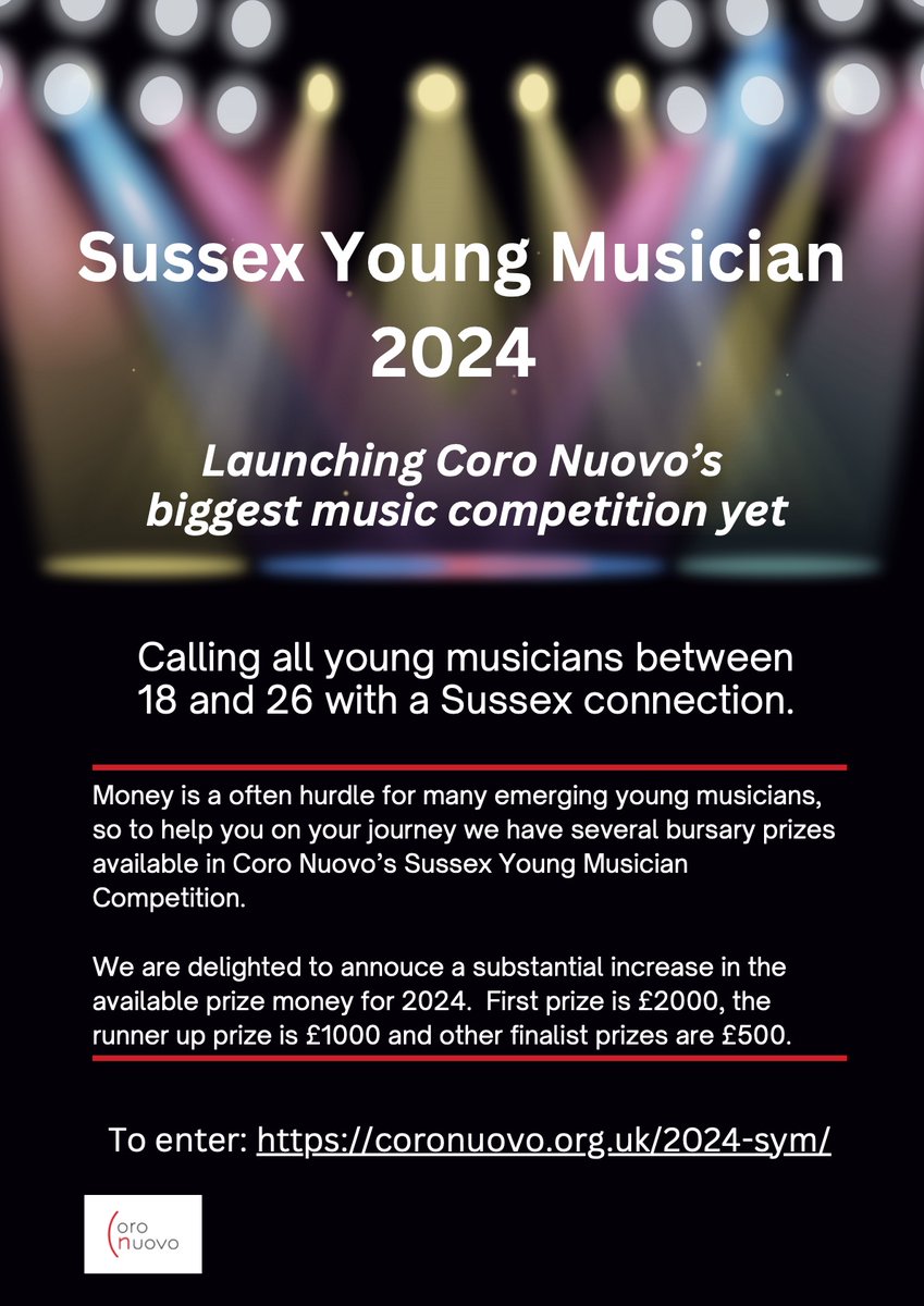 Libby_Burgess's tweet photo. 2024 Sussex Young Musician award is launched - I adjudicated it last year &amp; the @coronuovo team have worked hard to increase the prize money👏 Open to musicians 18-26 with any Sussex connection - studying, living, working, etc. Pass it to anyone relevant!➡️https://t.co/tzVnmsfiwa https://t.co/ft8B4lkFIG