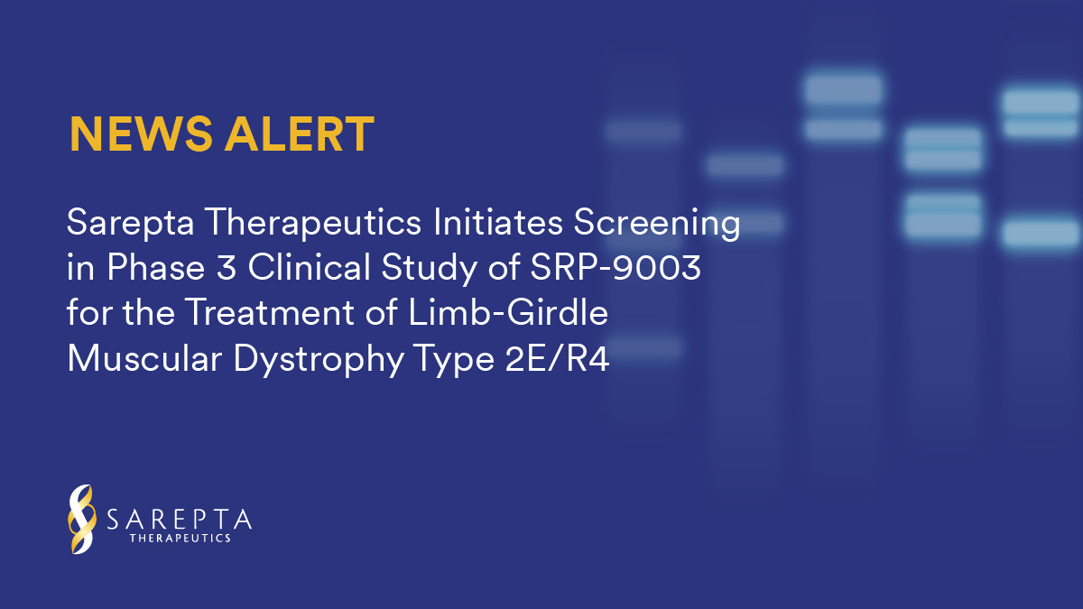 NEWS: Today we announced that screening is underway in Study SRP-9003-301, also known as EMERGENE, a Phase 3, multi-national, open-label study of investigational candidate SRP-9003 for the treatment of LGMD Type 2E. Read the press release: bit.ly/3U9mlxE