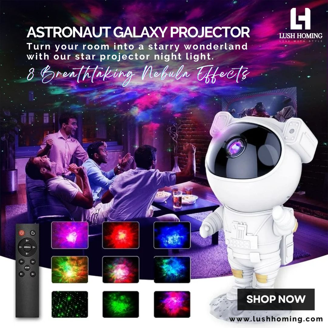 Transform your space into a galaxy of dreams with the mesmerizing glow of the astronaut projector. lushhoming.com #lushhoming #AstronautProjector #GalacticDreams #StarryNights #SpaceExplorer #CelestialMagic #CosmicVibes