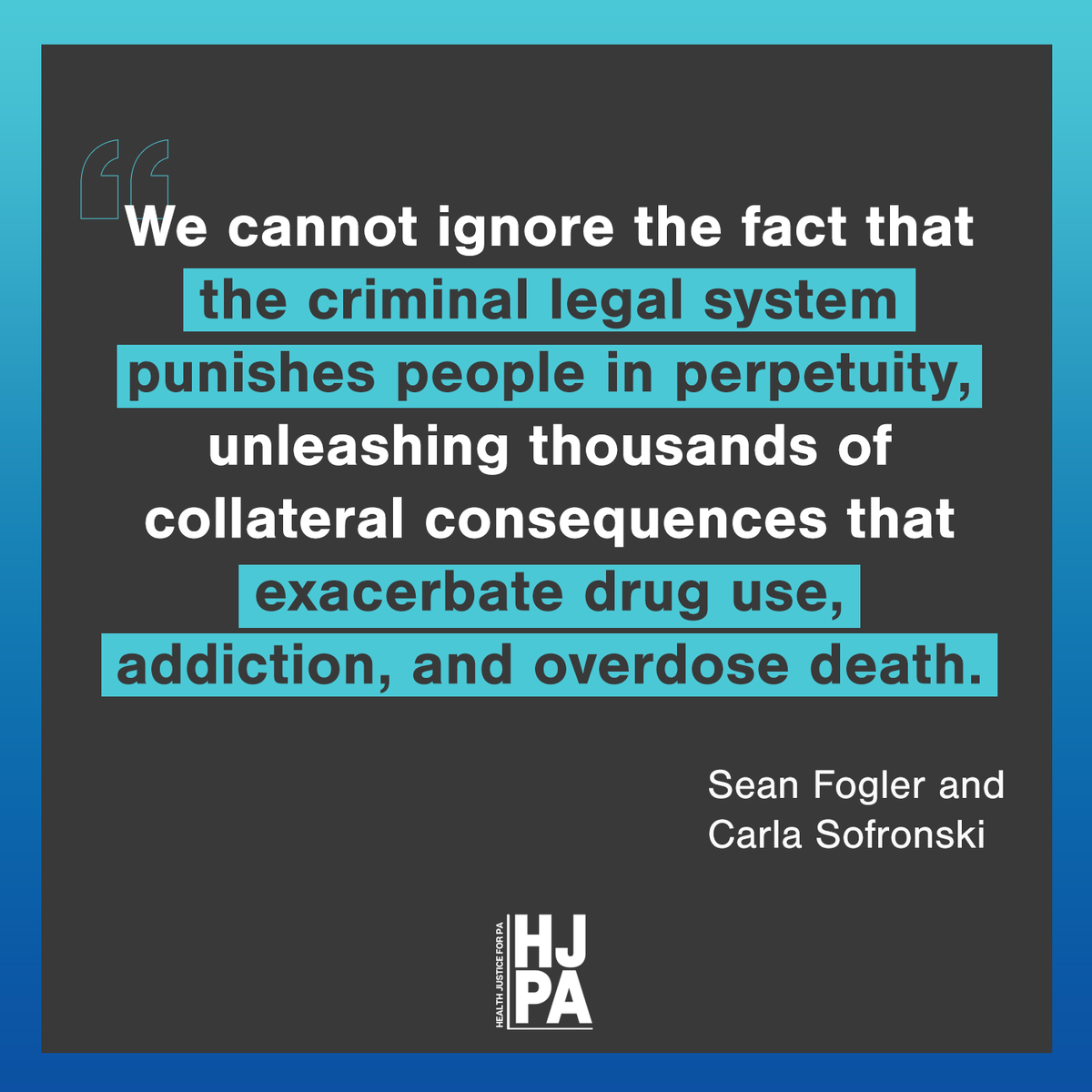 HealthJusticePA's tweet photo. The criminal legal system punishes people who use drugs, perpetuating a cycle of trauma and harm. We need policies that are founded in evidence-based practices and provide support and reduce harm. https://t.co/13hYpUakiQ