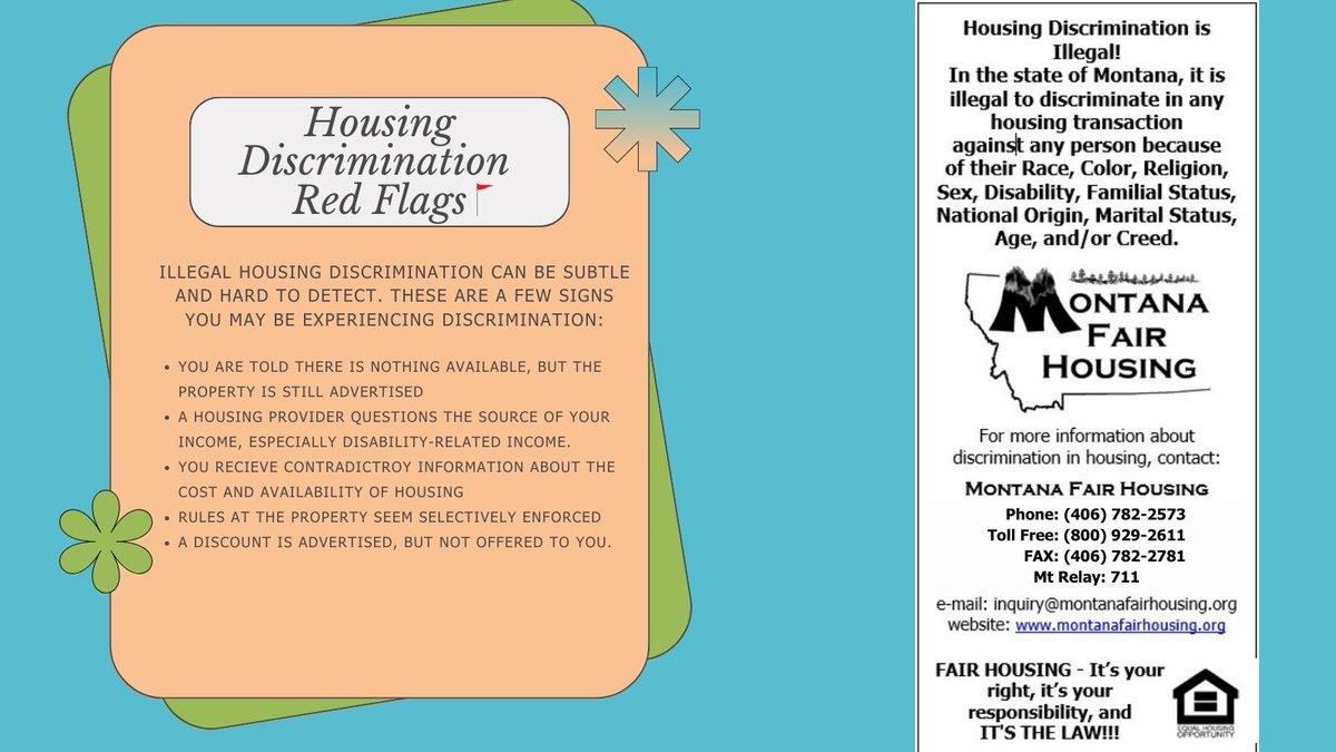 If you have questions or concerns about your housing please contact our office. 

#montanafairhousing #fairhousingforall #fairhousingisyourright