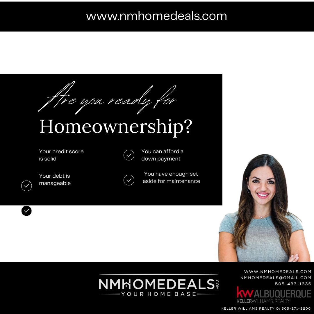 Taking the time to evaluate these factors can help you determine if you are financially and emotionally prepared for homeownership🏡🔑 Let's get you set up with a buyer or seller strategy meeting with one of our team members to make sure you are on the right path!😄
#nmhomedeals