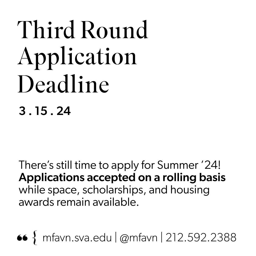 MFAVN's tweet photo. Did you miss the January 15th deadline? It's not too late to find your voice! Applications will continue to be accepted on a rolling basis while space, scholarships, and housing awards remain available. Apply NOW to start your next chapter at MFAVN in New York City. https://t.co/ZTiPiOGZx7