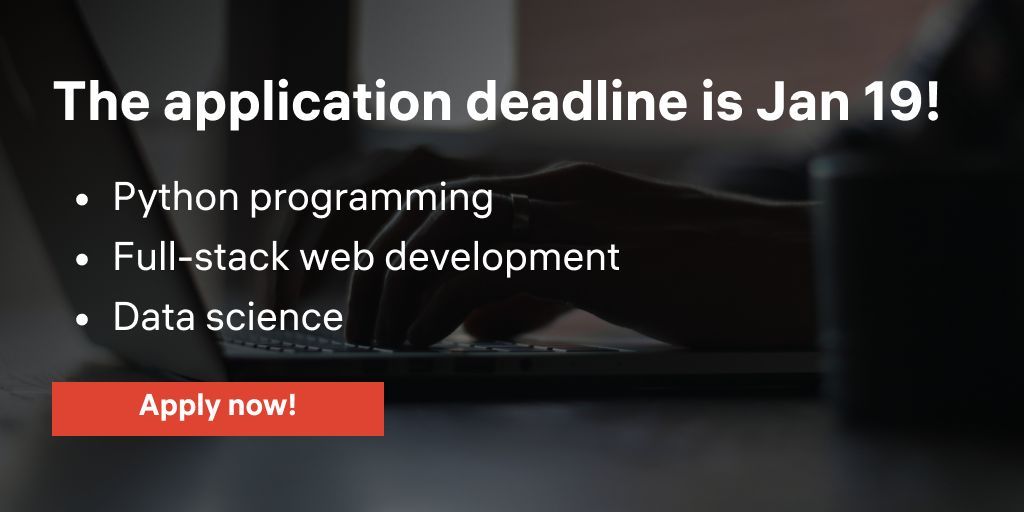 ⏳ Application deadlines approaching - January 19th! This is your moment to dive into the dynamic world of technology. Apply now👉 buff.ly/3tKd8Br

🤝 Make 2024 the year you break into tech!

#PythonProgramming #FullStackDevelopment #DataScience #ConstructorAcademy