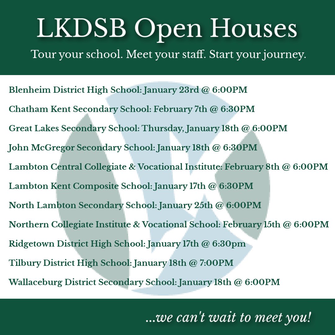 Are you starting at one of our wonderful secondary schools in September? Check out the list of upcoming Open Houses.

Tour your school. Meet your staff. Start your journey. 

We can't wait to meet you!