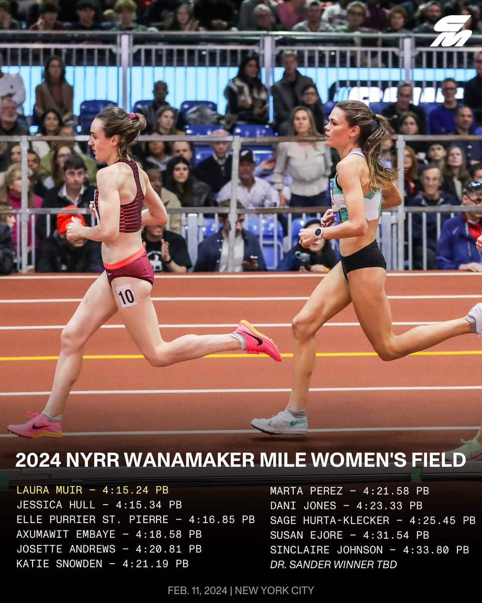 Here is your women's NYRR Wanamaker Mile field for the 2024 @MillroseGames • @lauramuiruns (‘23 champion) • Elle Purrier-St. Pierre (‘20 & ‘22 champion) • @jessicahull143 • Axumawit Embeye • @JosetteNorris (‘22 & ‘23 runner-up) • @martapm93 • @dani_jonesss •…