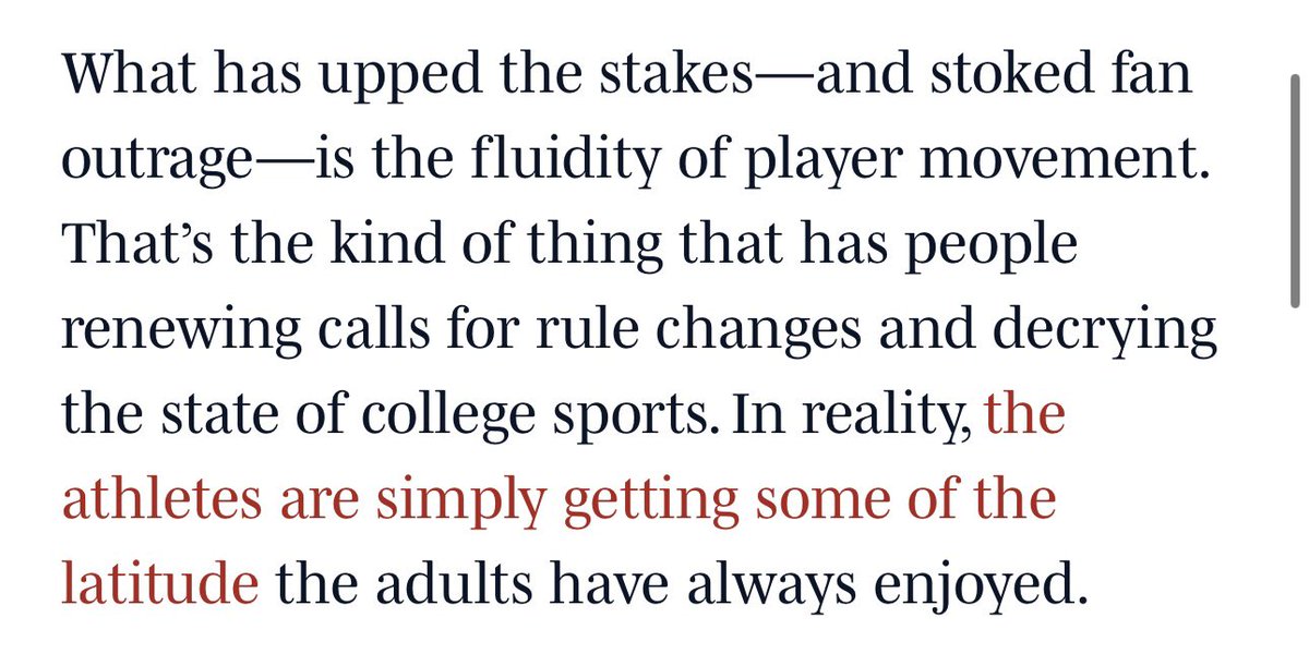 WinterSportsLaw's tweet photo. A great piece by Pat.

As he notes, no one runs to Congress asking it to “save” college sports when coaches break contracts and move from school to school in search of more money.

It’s only when control of the athletes/labor is being lost that this happens.

Hypocrisy. https://t.co/RsRSDEcac4