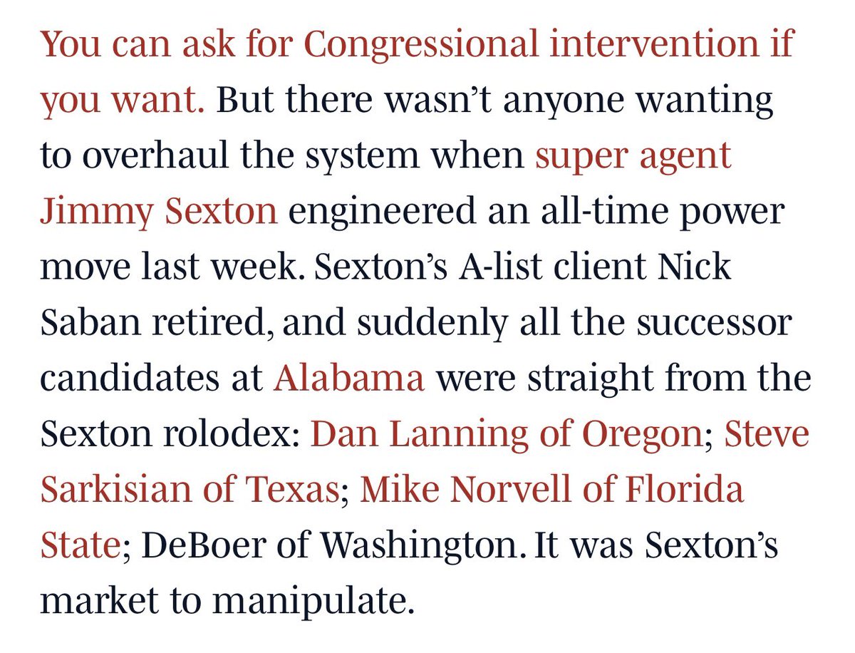 WinterSportsLaw's tweet photo. A great piece by Pat.

As he notes, no one runs to Congress asking it to “save” college sports when coaches break contracts and move from school to school in search of more money.

It’s only when control of the athletes/labor is being lost that this happens.

Hypocrisy. https://t.co/RsRSDEcac4