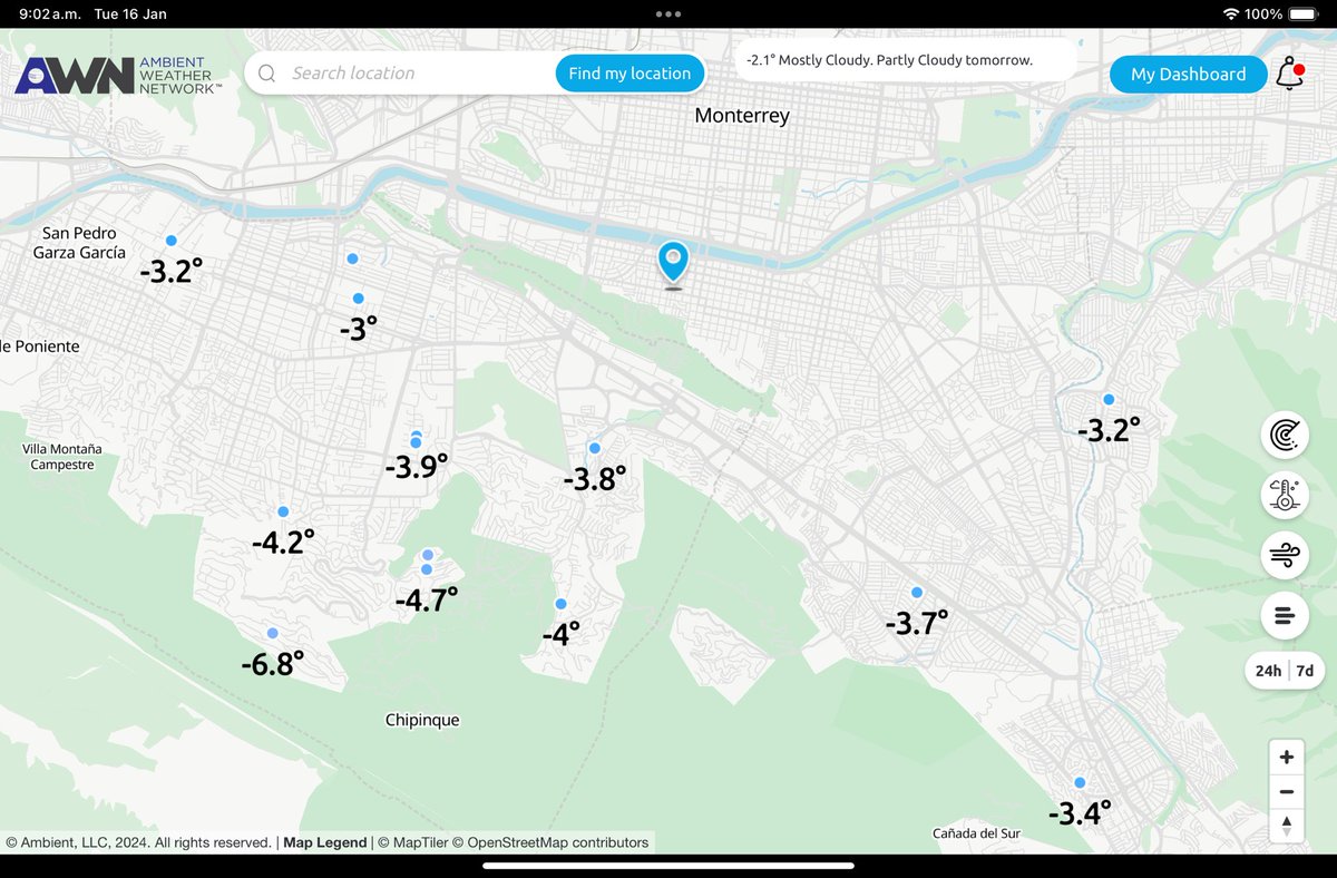 Así la temperatura en algunos puntos del sur de Monterrey y San Pedro..