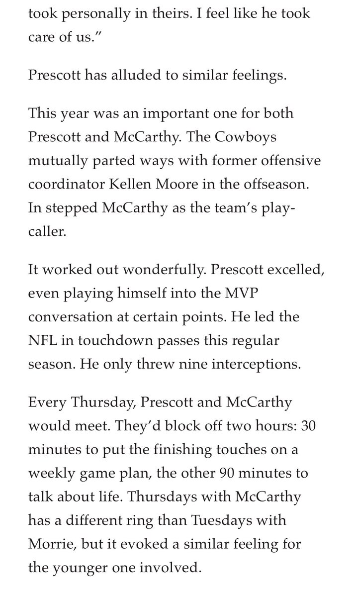 JoeJHoyt's tweet photo. I know @SlaterNFL touched on it yesterday, but just from talking to people in the locker room this year there did seem to be a genuine appreciation for Mike McCarthy, the person. Just consider Dak Prescott and his Thursday’s with Morrie … I mean, McCarthy. https://t.co/kgOwh3CSg0