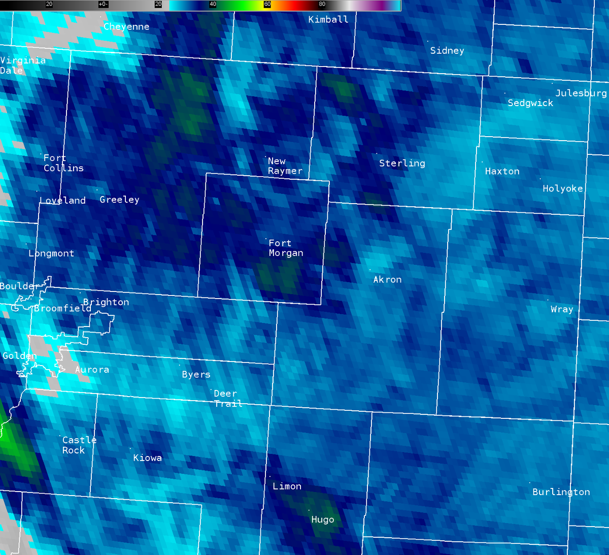 Low temperatures plummeted last evening into early this morning. Check out some of the observed lows. You can see the localized colder spots across the plains on infrared satellite imagery in the green color. #COwx