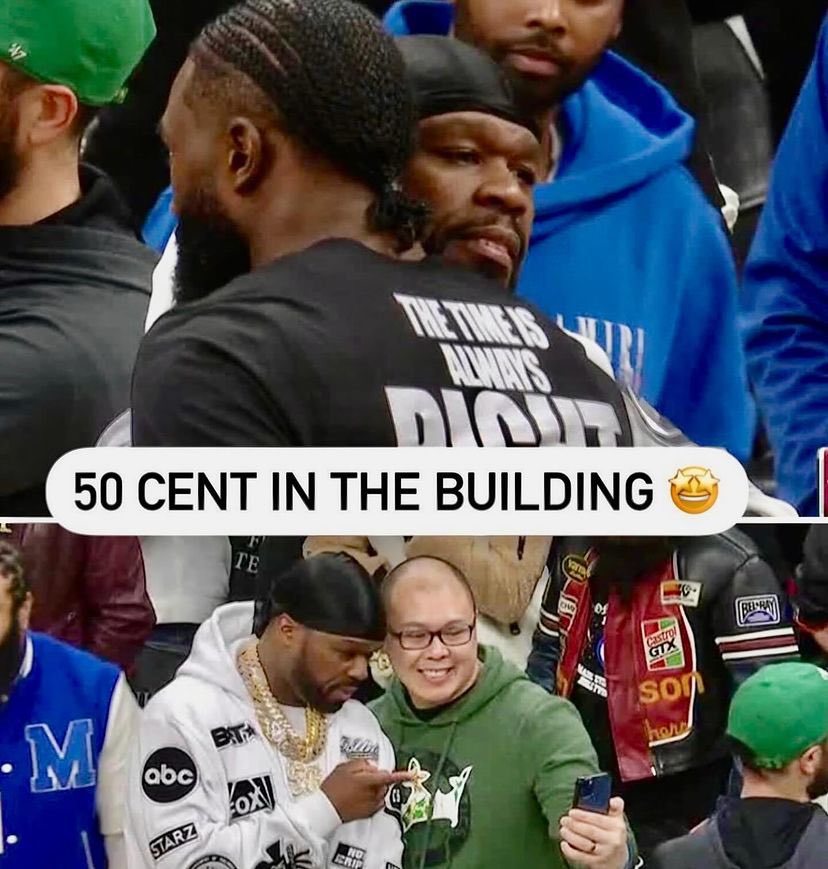 50cent's tweet photo. I had so much fun at the Boston/Rockets game man. I told @icecube I want to bring the big 3 to Shreveport, all roads lead to Shreveport it’s a go! 🎥 https://t.co/jnbpt4VX0B https://t.co/iw1P29m8rU