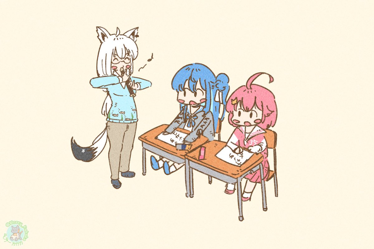 hoshimachi suisei ,sakura miko ,shirakami fubuki multiple girls 3girls fox ears animal ears fox girl ahoge blue hair  illustration images