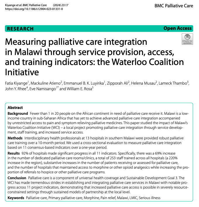 🚨The Waterloo Coalition advanced #PalliativeCare integration in Malawi in measurable & clinically meaningful ways - check out our new pub available open access in BMC Palliative Care. bmcpalliatcare.biomedcentral.com/articles/10.11…