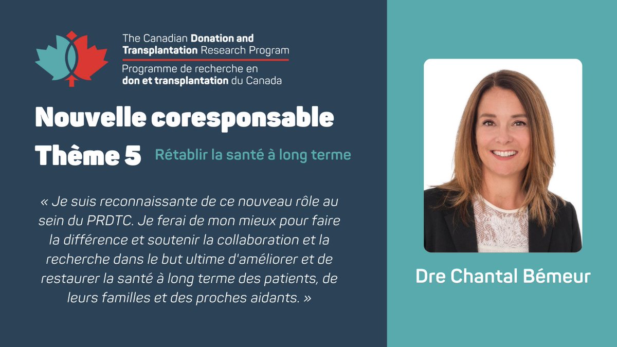 CNTRP's tweet photo. 🙌 Le Thème 5 du PRDTC est heureux d'annoncer sa nouvelle coresponsable : @bemeur!

Dre Bémeur prend le relai de @SunitaMathur1 et se joint à @TomBlydtHansen et à @SandraShares dans la direction du Thème 5 - Rétablir la santé à long terme.

Plus 👉 https://t.co/zdZ9QSWaAM https://t.co/kX7anIW84j