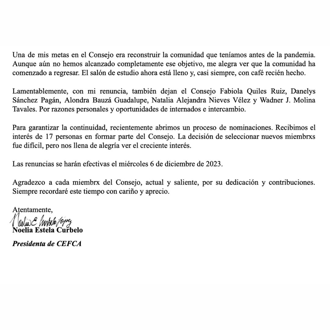 📣Comunicado oficial📣

El CEFCA trabaja para ustedes. Actualmente ya tenemos todas las vacantes llenas. Próximamente estaremos presentándole los concejales nuevos para este semestre. 

#elcefcateinforma