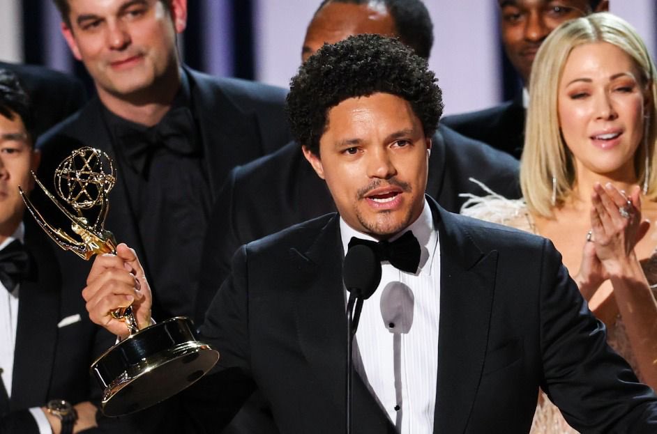 CyrilRamaphosa's tweet photo. Congratulations to @TrevorNoah on winning a prestigious Emmy Award for The Daily Show with Trevor Noah. 

Winning Outstanding Talk Series in a very competitive scene is no laughing matter. 

Trevor’s part of a stellar cast of South Africans globally whose diverse talents and skills are enjoyed and valued wherever they go.