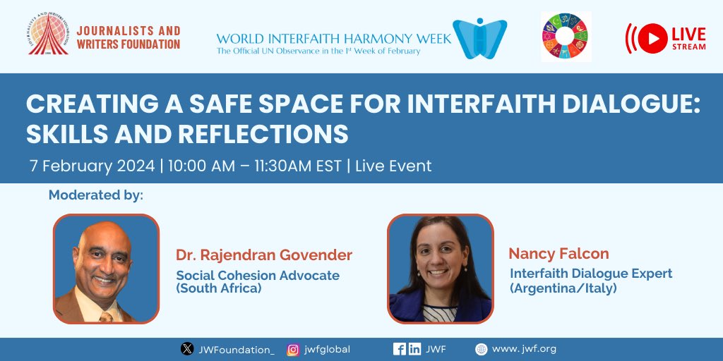 During the @wihw week, Join us on Feb 7, 2024, 10:00 am EST for a webinar on 'Creating a Safe Space for Interfaith Dialogue: Skills and Reflections.' Moderated by @rtgovender & @nancecyl 
#InterfaithDialogue #WIHW2024 
Register here : us06web.zoom.us/meeting/regist…