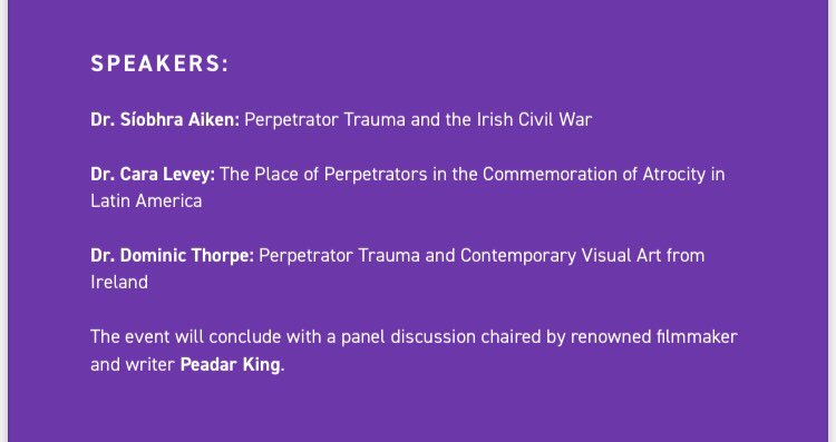 Excited to be involved in this event in @CrawfordArtGall on perpetrator trauma in context of Irish Civil War on Sat 27 Jan. Event open to all - no registration required.