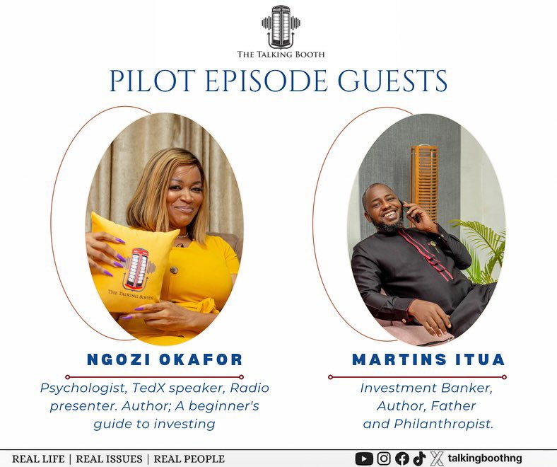 talkingboothng's tweet photo. TTB FAM are you charmed by the wit wisdom,and warmth of the pilot episodes guest ! Ngozi Okafor &amp; Martins Itua. A special thank you to them for being a part of the TTB family.

CongratulationSimi Donjazzy I HAVE MY EVIDENCE NEPA WIZKID Trending https://t.co/jD4mecS16Q